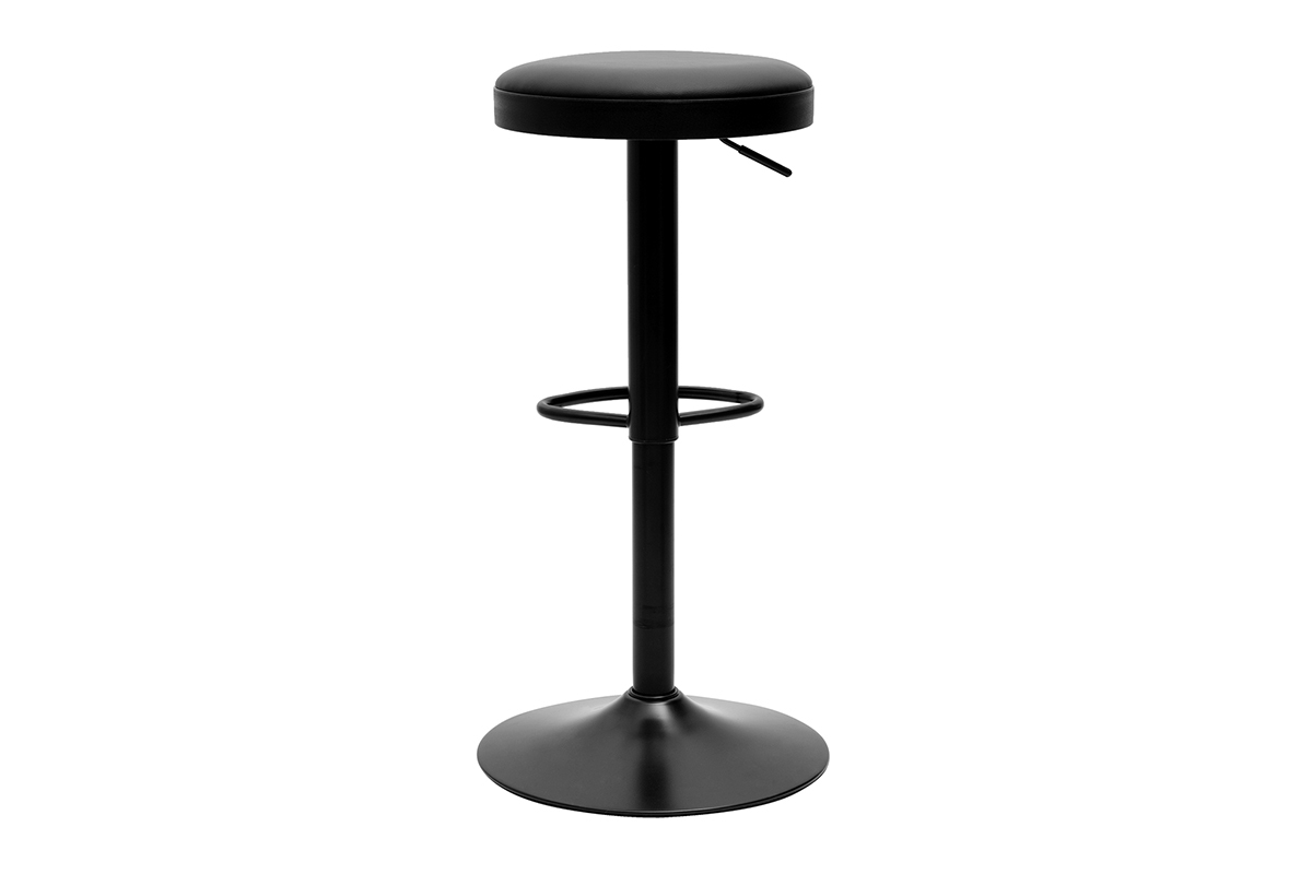 Tabouret haut rglable noir en mtal et polyurthane, modle BYRON.