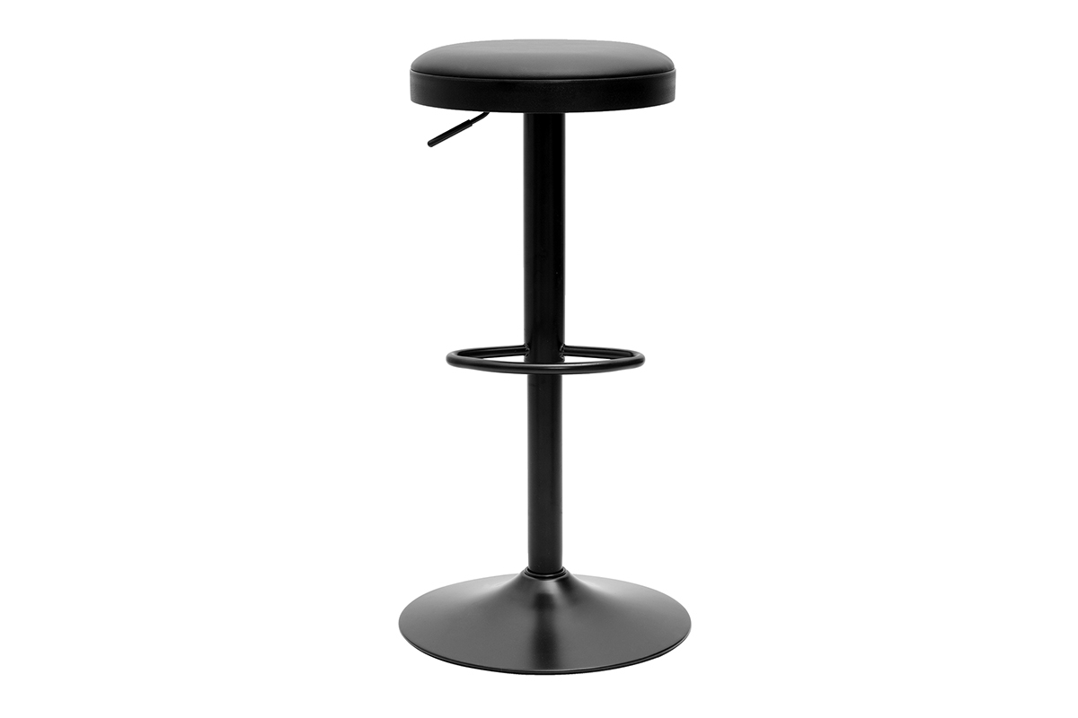 Un tabouret de bar rglable noir BYRON en mtal et polyurthane.