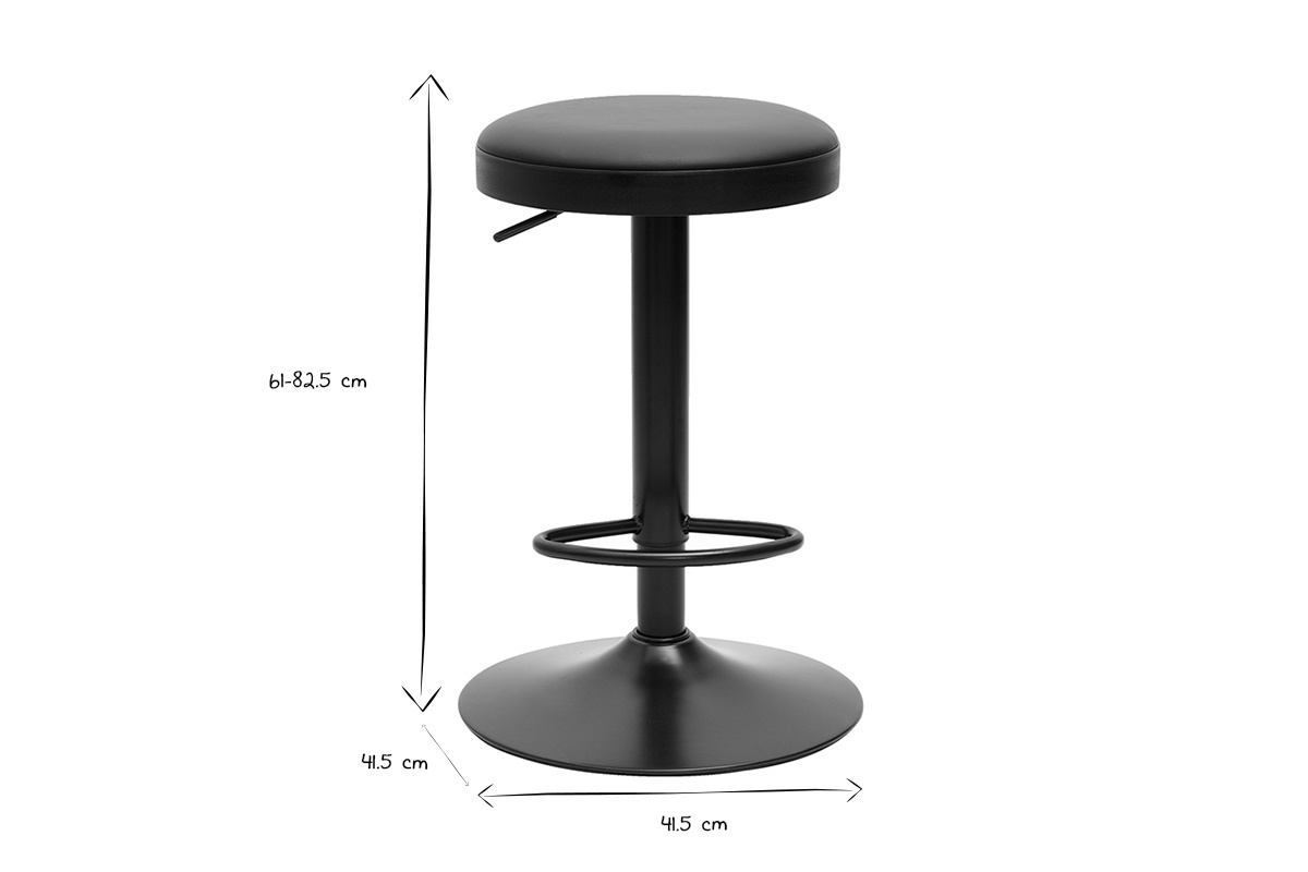 Tabouret rglable noir BYRON, avec repose-pieds et assise en polyurthane, dimensions.