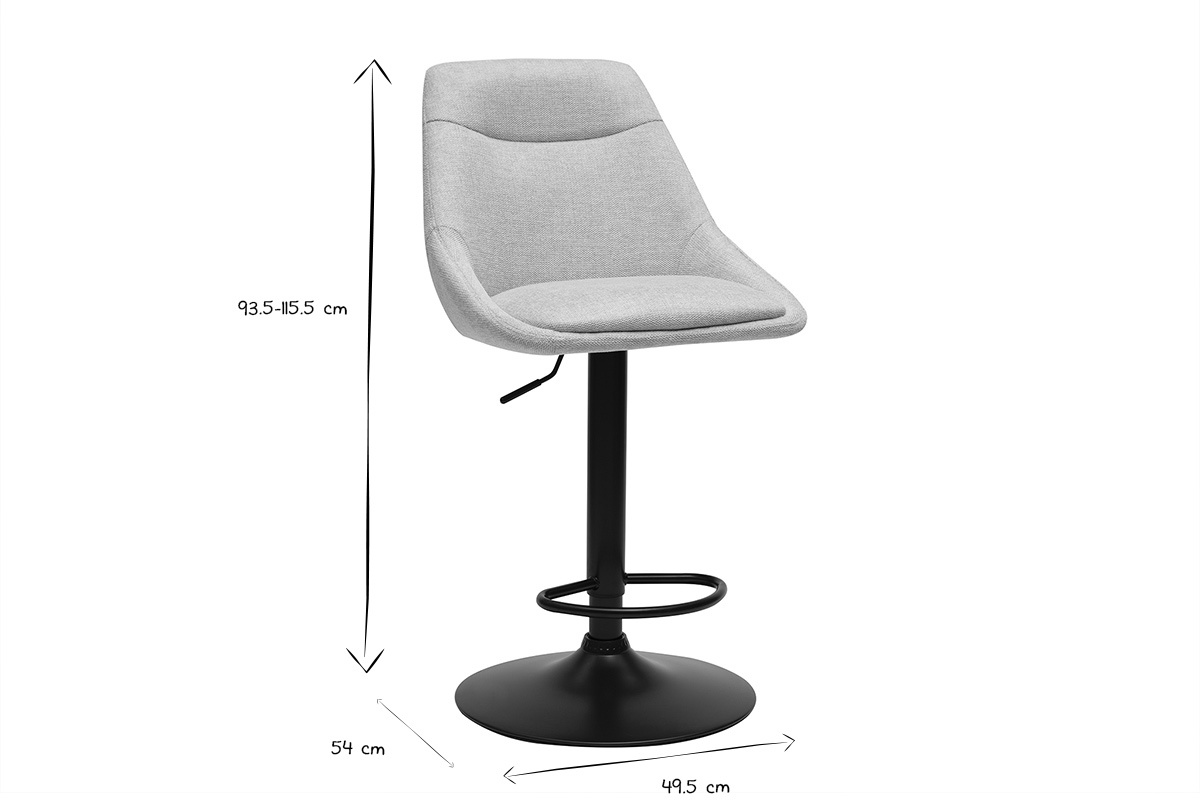 Tabouret de bar beige en tissu effet velours avec base en mtal noir, vue de profil.