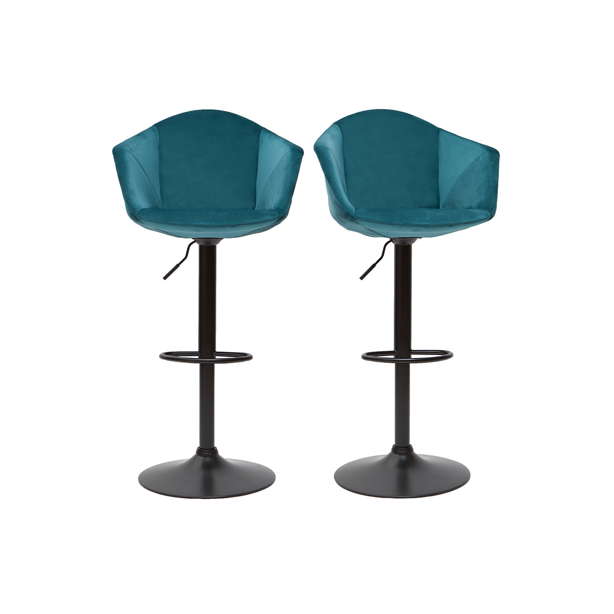 Tabourets de bar réglables pivotants 360° en velours bleu pétrole et métal  (lot de 2) TAYA vue1