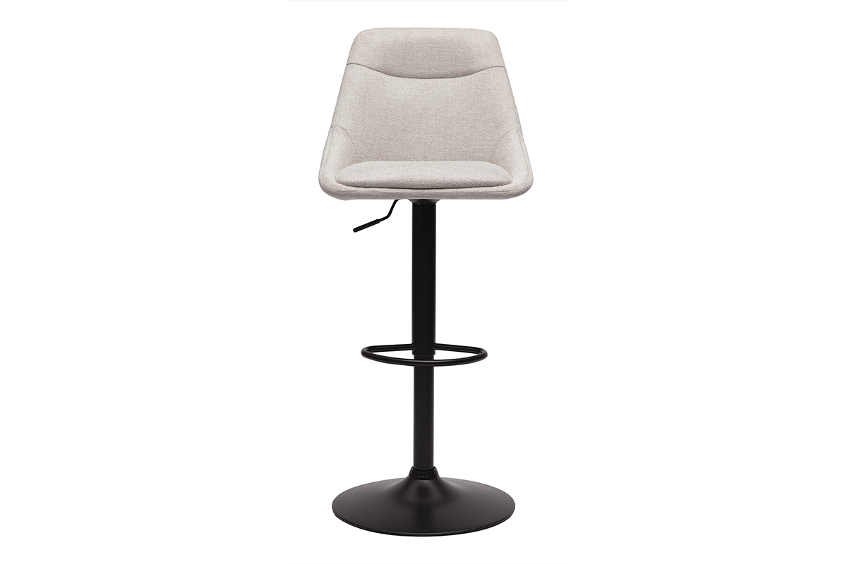 Tabouret de bar beige effet velours textur�, base en m�tal noir, vue de face.