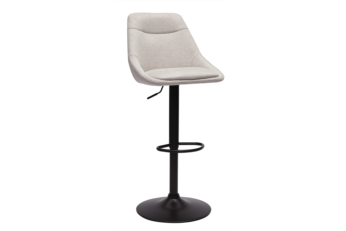 Tabouret de bar beige en tissu effet velours et m�tal noir, vue de 3/4.