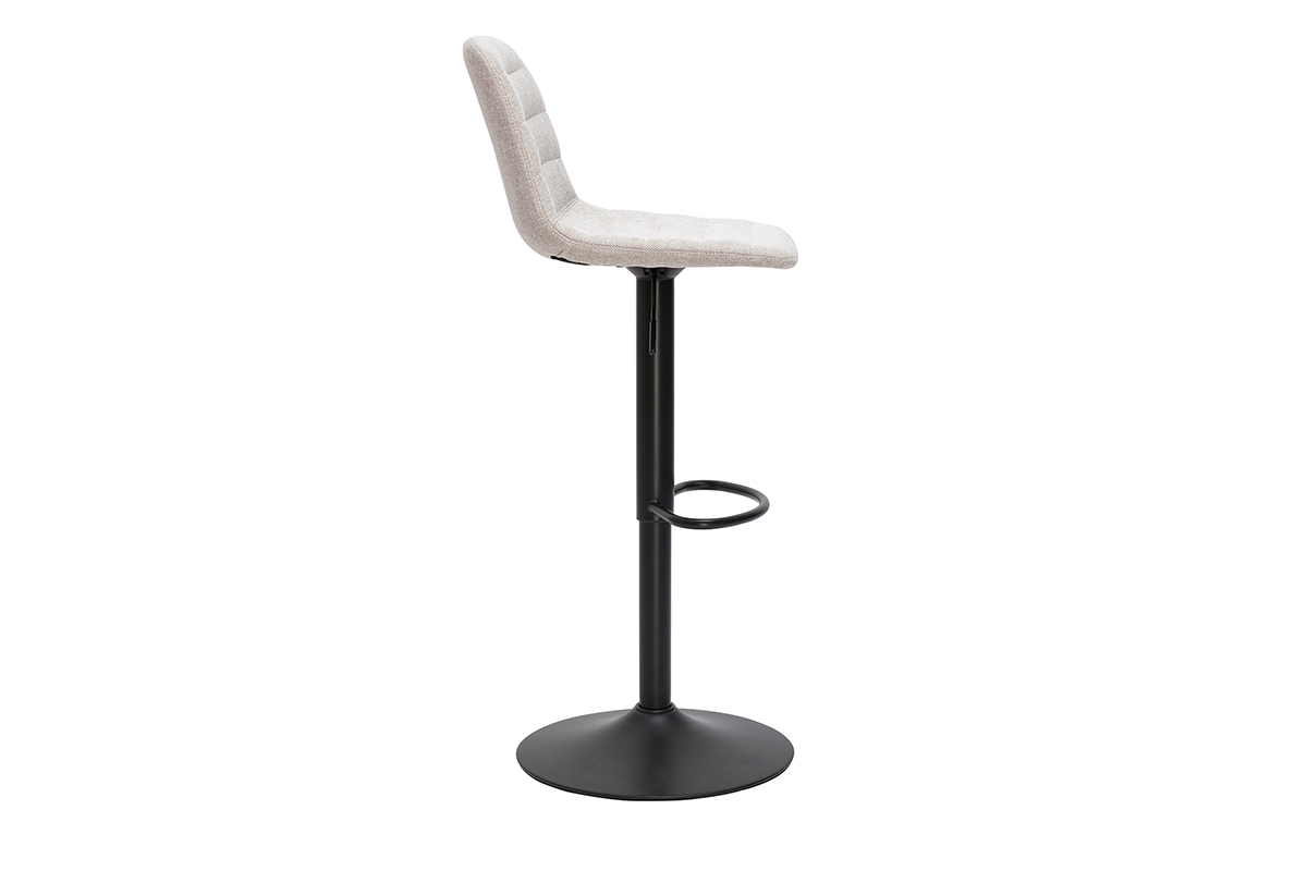 Tabouret de bar r�glable beige et m�tal noir, vue de profil.