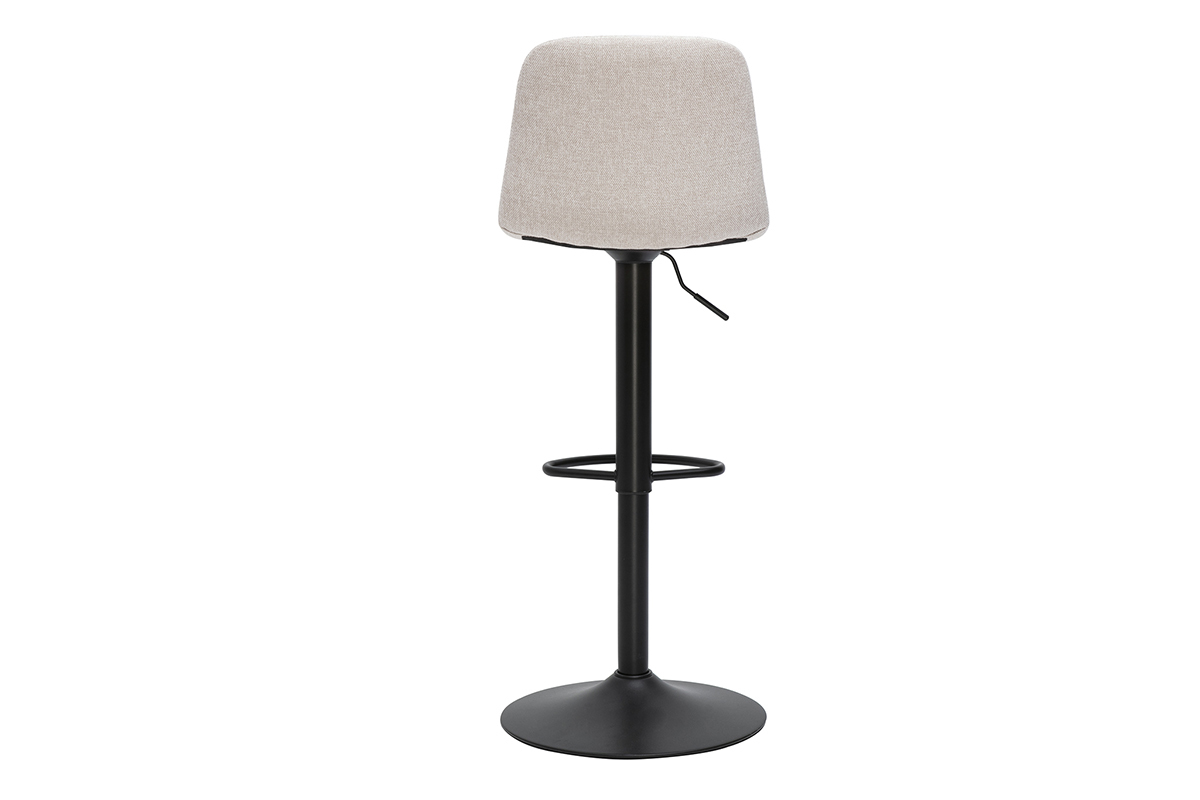 Tabouret de bar beige r�glable avec pied en m�tal noir, vue de dos.
