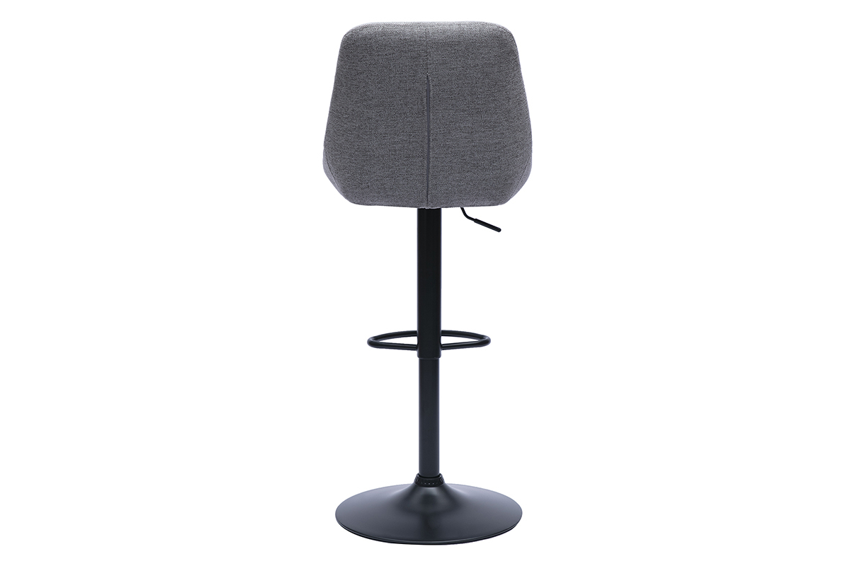 Tabouret de bar pivotant gris en tissu et m�tal vu de dos.