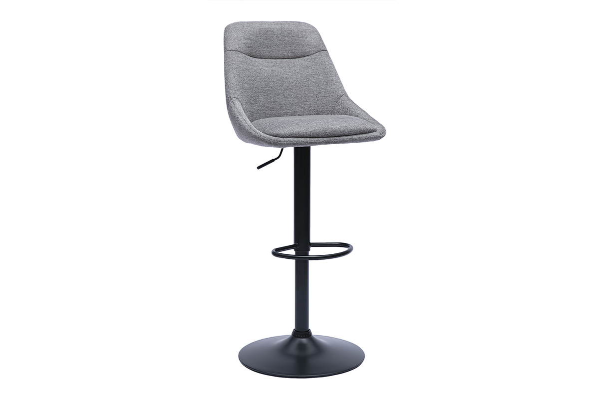Tabouret de bar en tissu gris et m�tal noir, vue de 3/4.