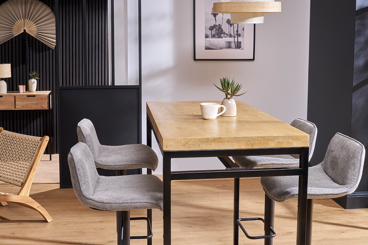 Tabourets de bar r�glables pivotants 360� en tissu effet velours textur� gris et m�tal (lot de 2) BOOST