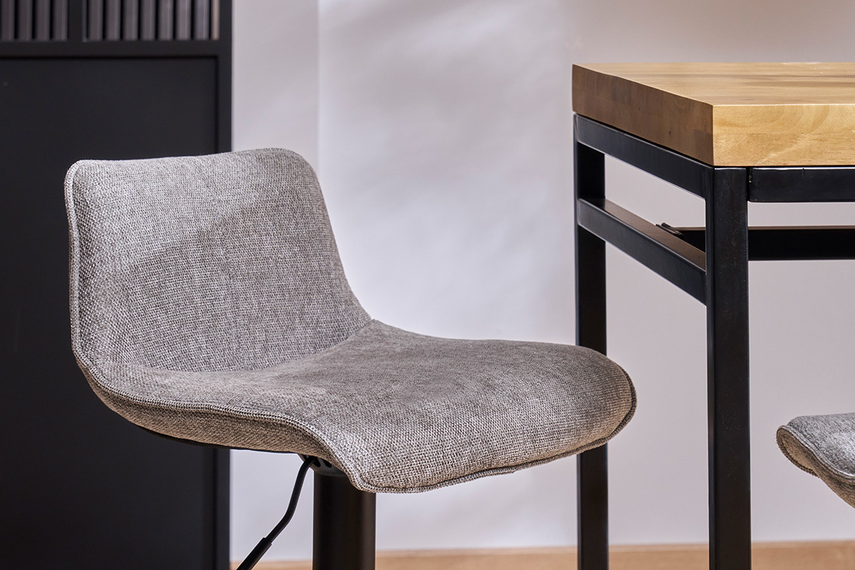 Tabourets de bar r�glables pivotants 360� en tissu effet velours textur� gris et m�tal (lot de 2) BOOST