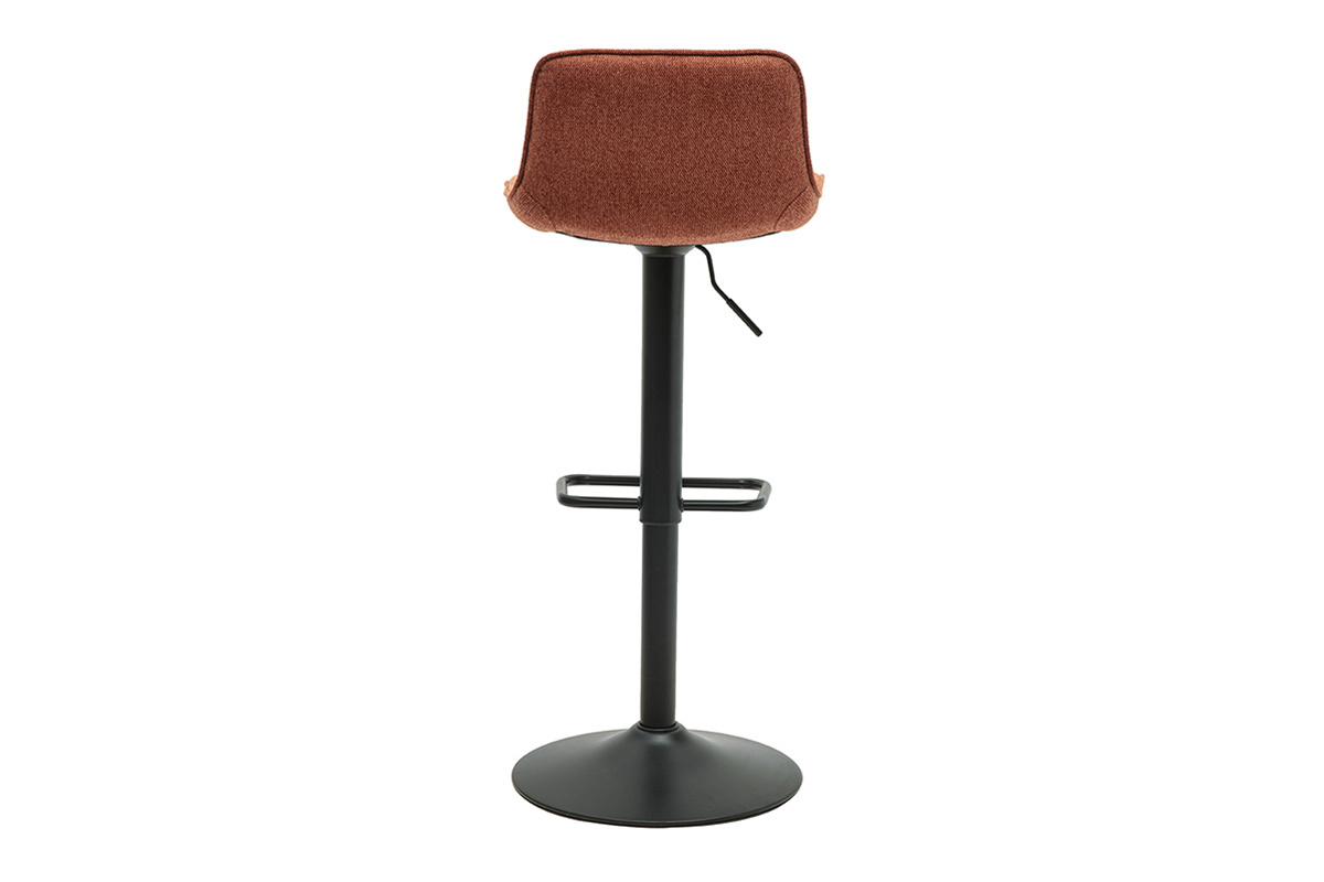 Tabouret de bar en tissu velours terre br�l�e, vue arri�re, avec pied en m�tal noir.
