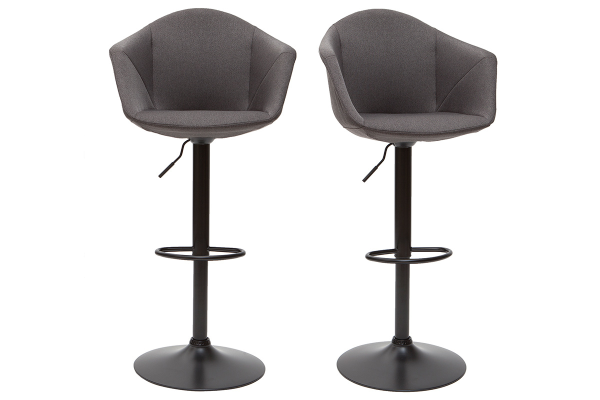 Tabourets de bar r�glables pivotants 360� en tissu gris fonc� et m�tal (lot de 2) TAYA