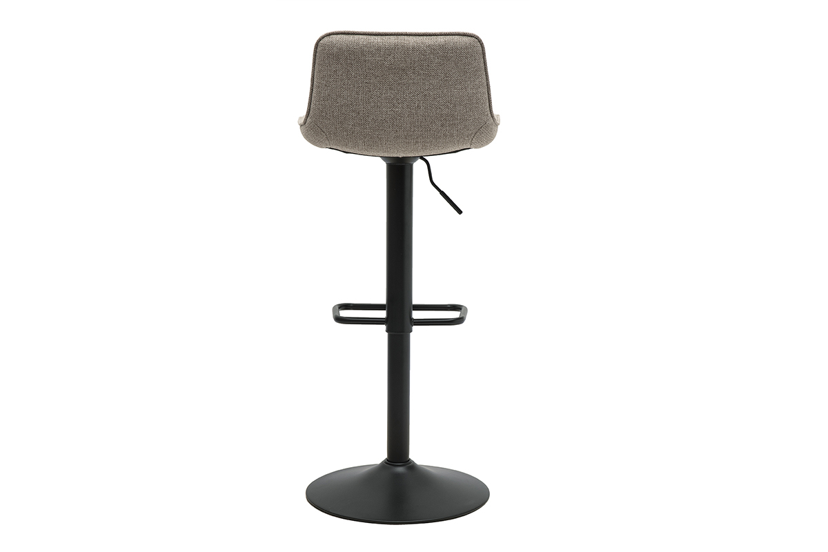 Tabouret de bar en tissu taupe et m�tal noir, vue arri�re, pied circulaire.