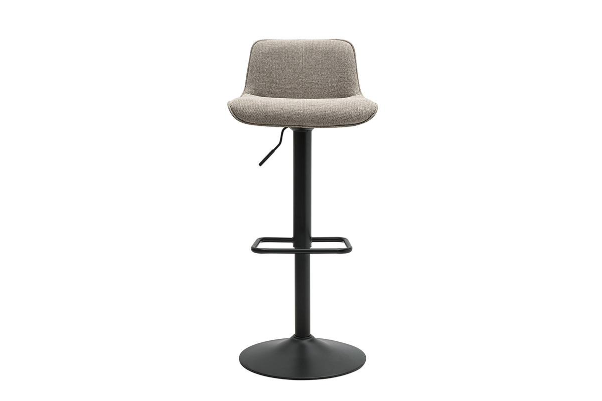 Tabouret de bar gris taupe avec base m�tallique noire, vue de face.