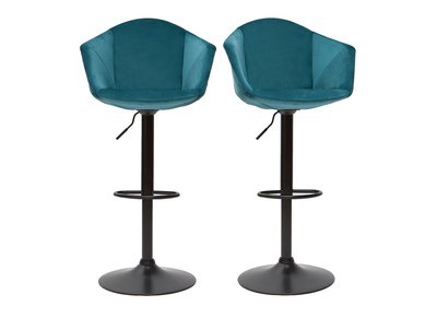 Tabourets de bar r&eacute;glables pivotants 360&deg; en velours bleu p&eacute;trole et m&eacute;tal  (lot de 2) TAYA