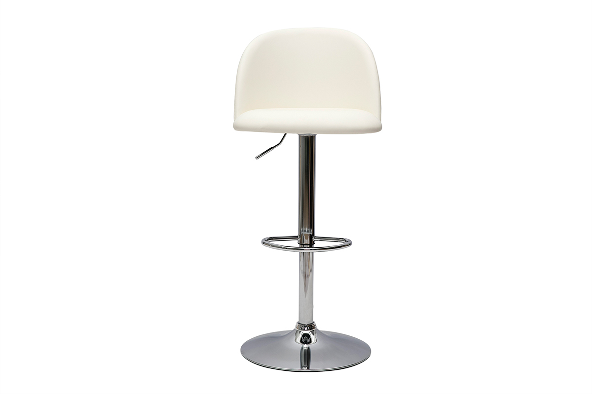 Tabourets de bar r�glables polyur�thane blanc et m�tal chrom� (lot de 2) CELESTE
