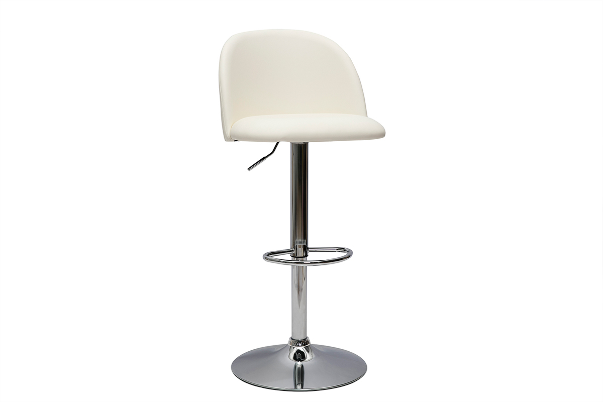 Tabourets de bar r�glables polyur�thane blanc et m�tal chrom� (lot de 2) CELESTE