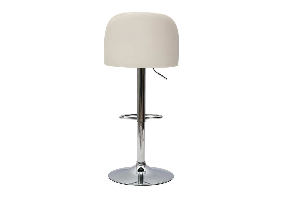 Tabourets de bar r�glables polyur�thane blanc et m�tal chrom� (lot de 2) CELESTE
