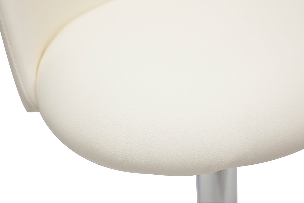 Tabourets de bar r�glables polyur�thane blanc et m�tal chrom� (lot de 2) CELESTE