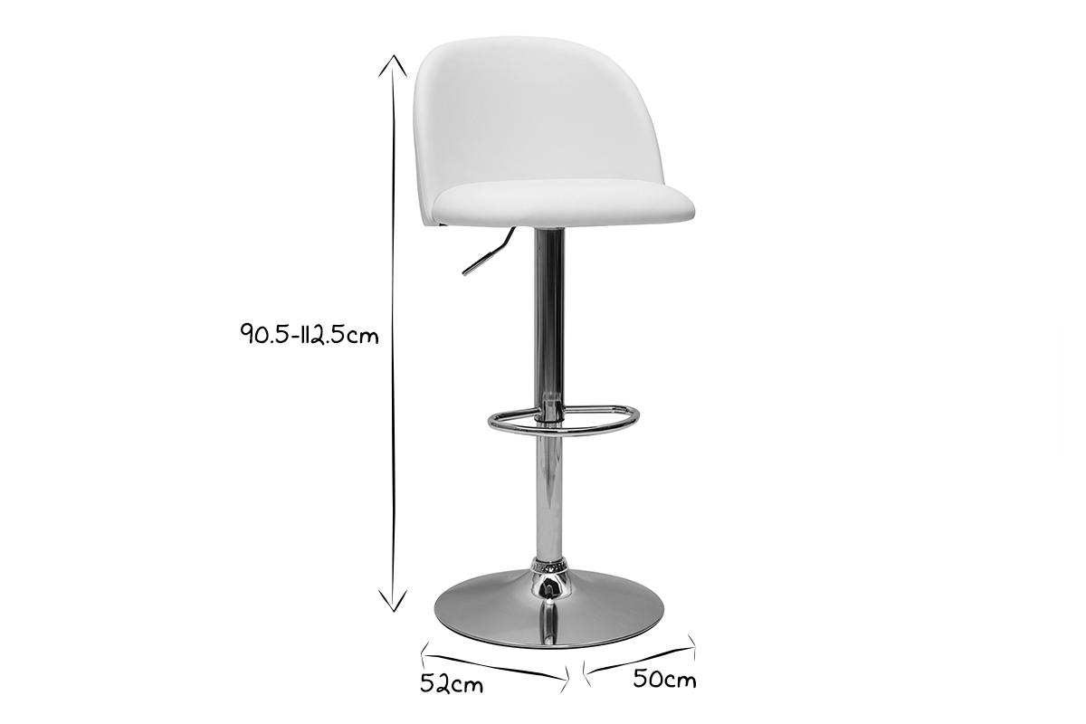 Tabourets de bar r�glables polyur�thane blanc et m�tal chrom� (lot de 2) CELESTE
