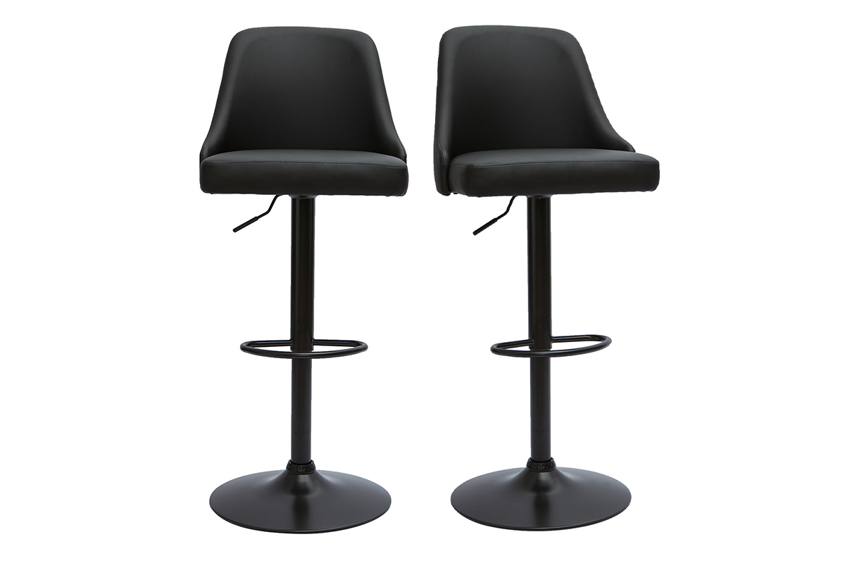 Tabourets de bar r�glables polyur�thane noir et m�tal noir (lot de 2) HASTA