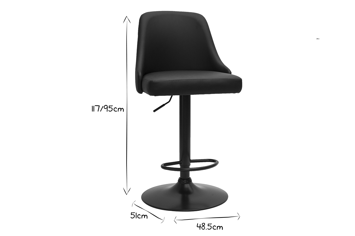 Tabourets de bar r�glables polyur�thane noir et m�tal noir (lot de 2) HASTA
