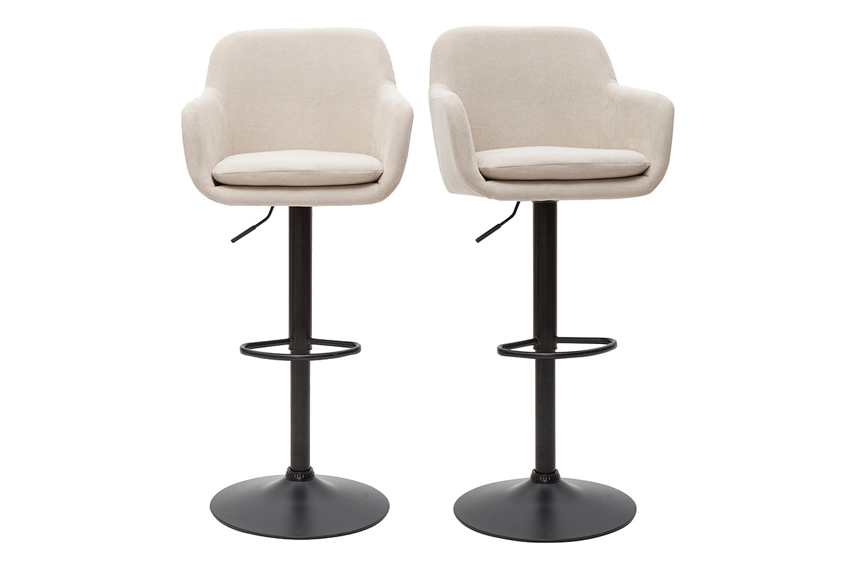 Tabourets de bar rglables tissu effet velours beige et mtal (lot de 2) AMIKA