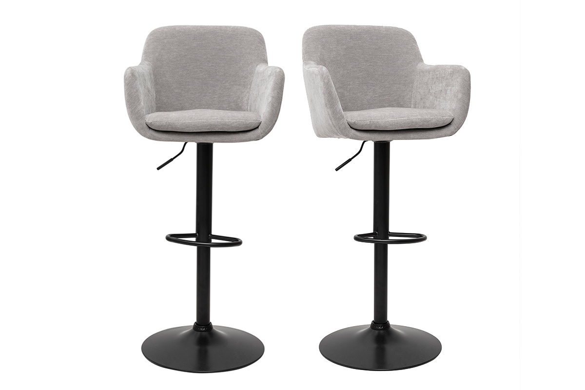 Tabourets de bar rglables tissu effet velours gris et mtal (lot de 2) AMIKA