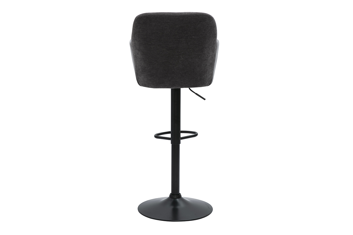 Tabouret de bar AMIKA gris fonc, vue arrire, pied en mtal noir.