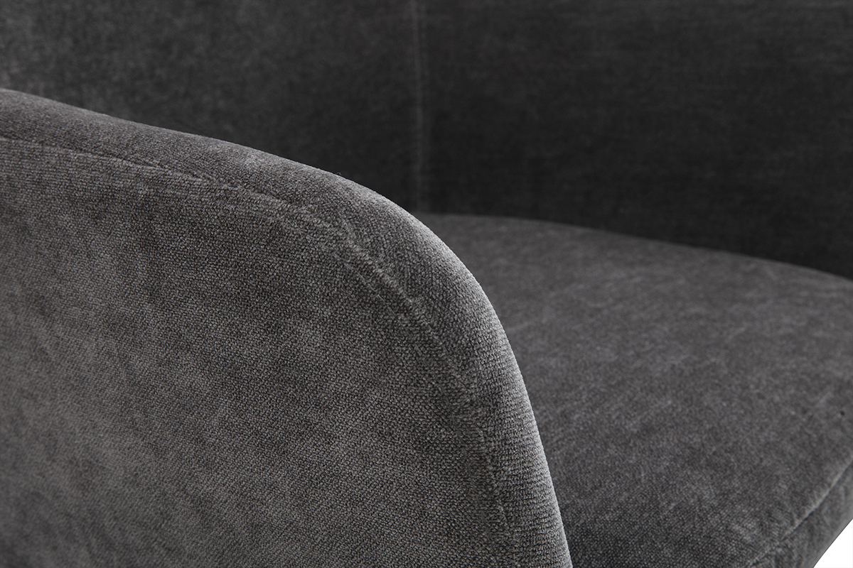 Gros plan sur le tissu effet velours gris fonc d'un tabouret de bar AMIKA.