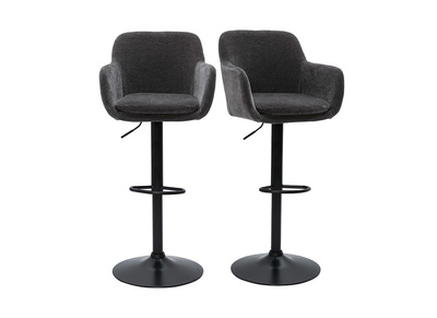 Tabourets de bar réglables tissu effet velours gris foncé et métal (lot de 2) AMIKA