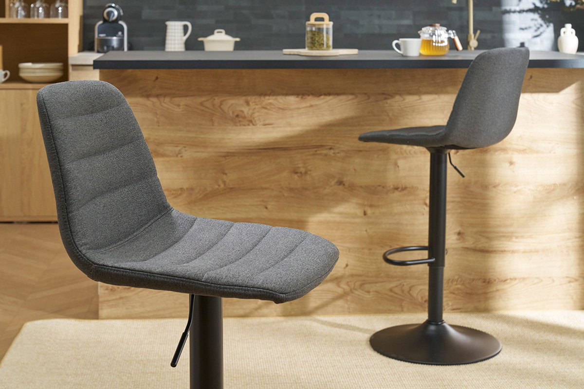 Tabourets de bar rglables tissu et mtal gris fonc (lot de 2) SAURY