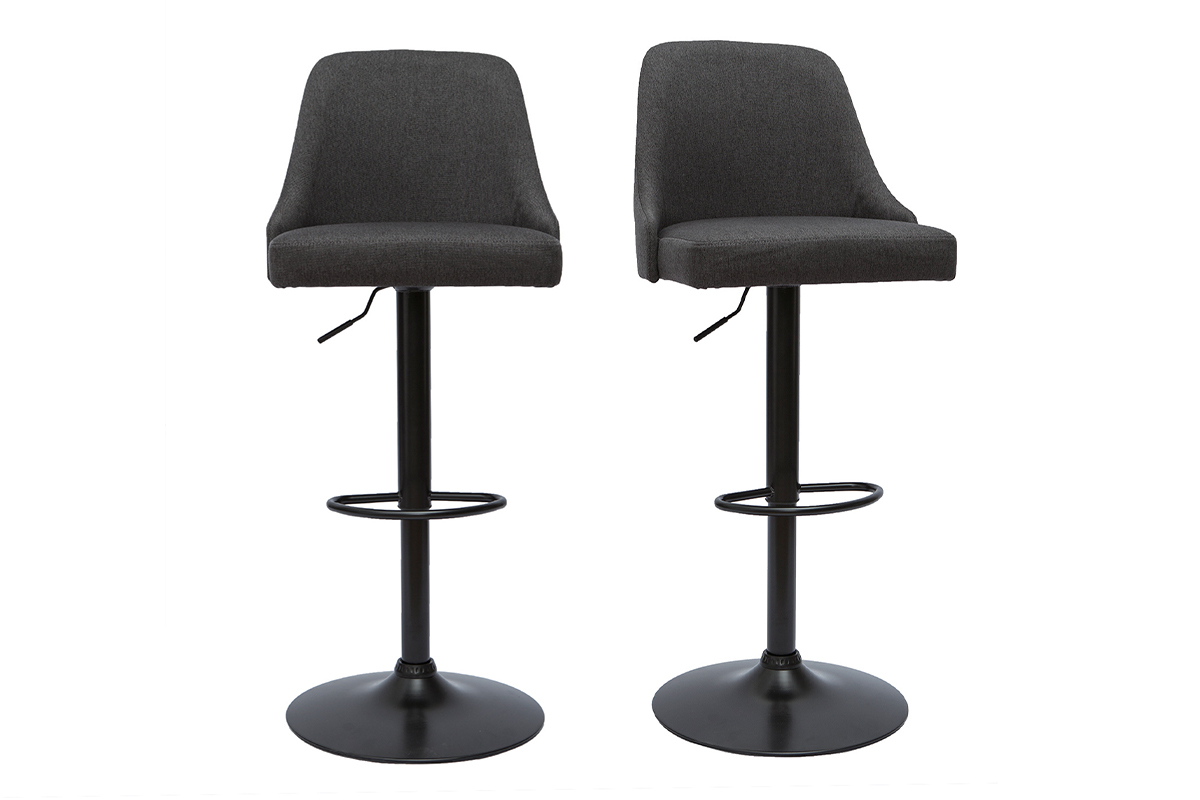 Tabourets de bar rglables tissu gris fonc et mtal noir (lot de 2) HASTA
