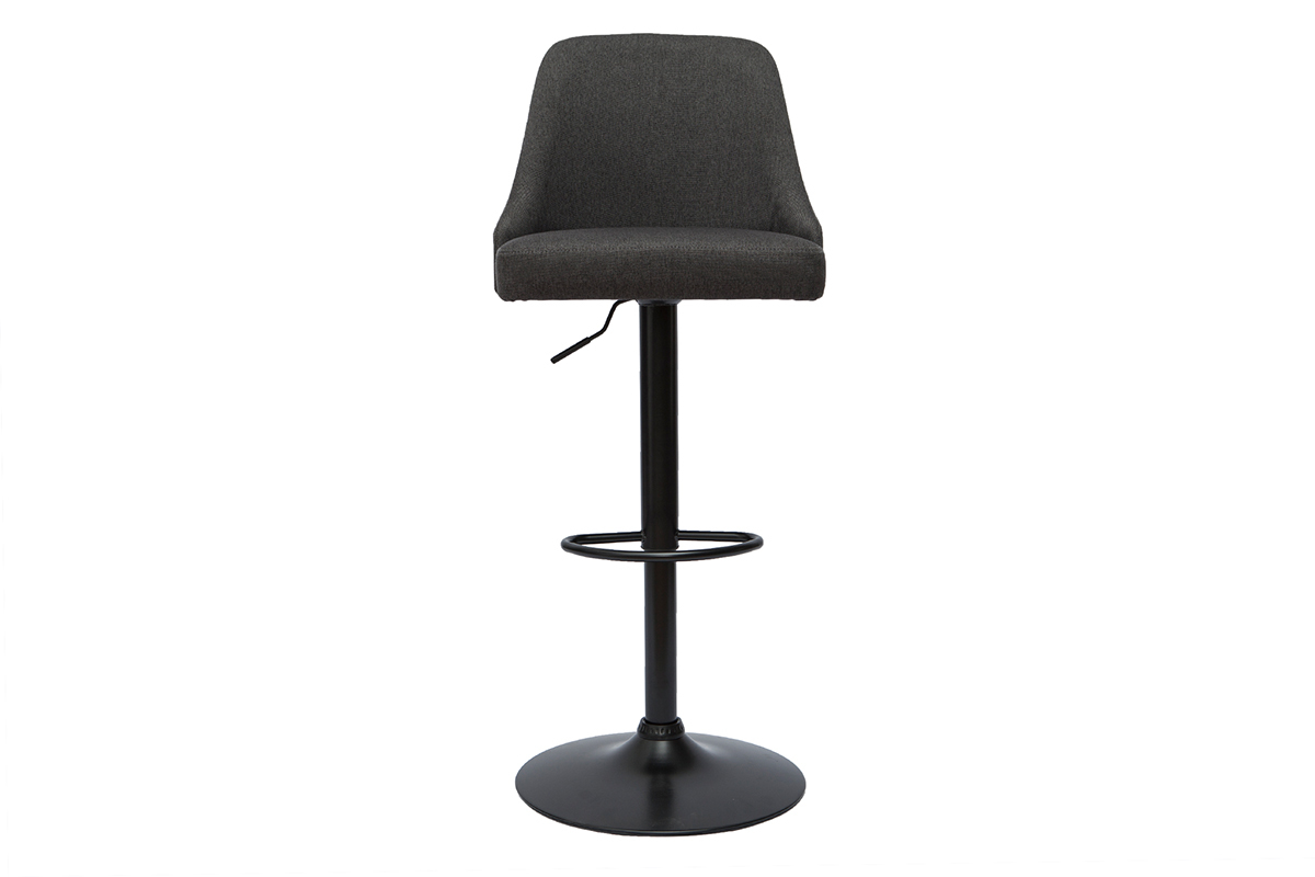 Tabourets de bar rglables tissu gris fonc et mtal noir (lot de 2) HASTA