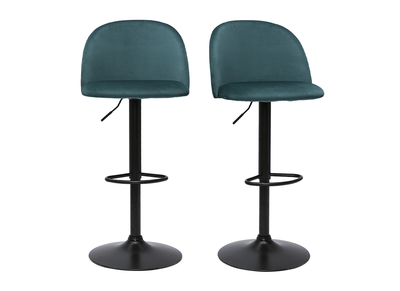 Tabourets de bar réglables velours bleu pétrole et métal noir (lot de 2) CELESTE