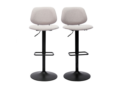 Tabourets de bar relevables design en tissu effet velours beige et métal noir BARNET (lot de 2)