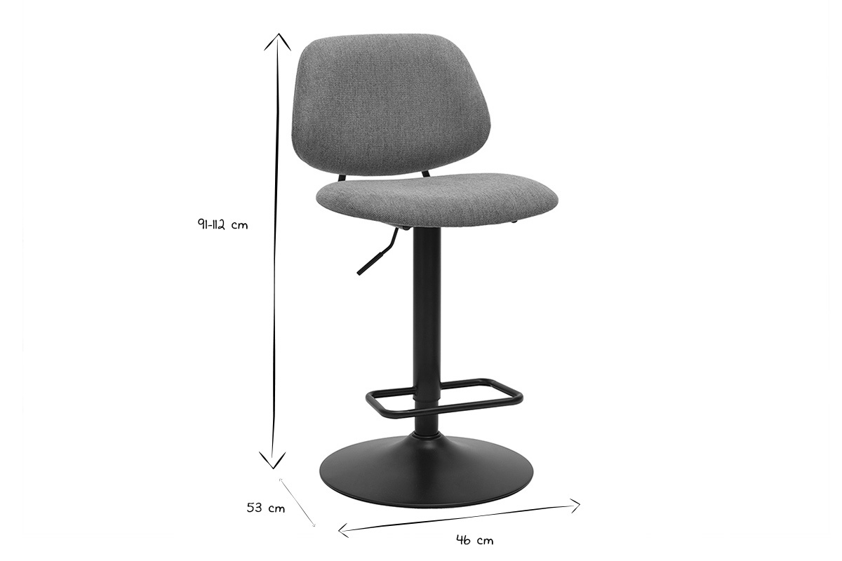 Dimensions du tabouret BARNET en noir et blanc: hauteur 91-112 cm, largeur 53 cm, profondeur 46 cm.