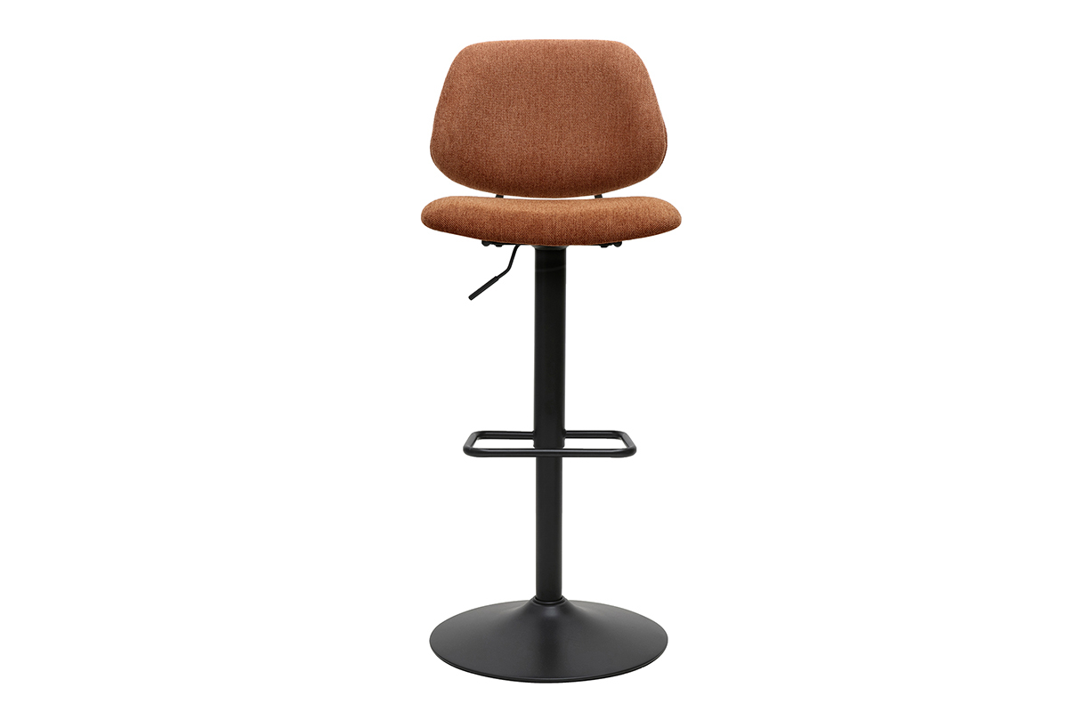 Tabouret de bar rglable en tissu terre brle et mtal noir, vue de face.