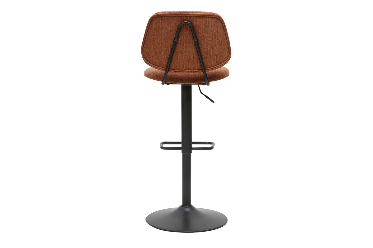 Tabouret de bar moderne en tissu terre brle et mtal noir, vue arrire.