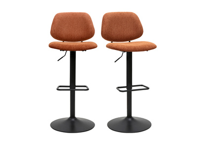 Tabourets de bar relevables design en tissu effet velours texturé terre brûlée et métal noir BARNET (lot de 2)