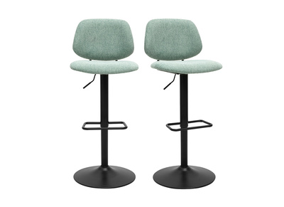 Tabourets de bar relevables design en tissu effet velours texturé vert céladon et métal noir BARNET (lot de 2)