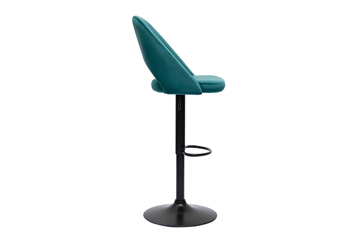 Tabourets de bar relevables en velours bleu p�trole et m�tal noir (lot de 2) COSETTE
