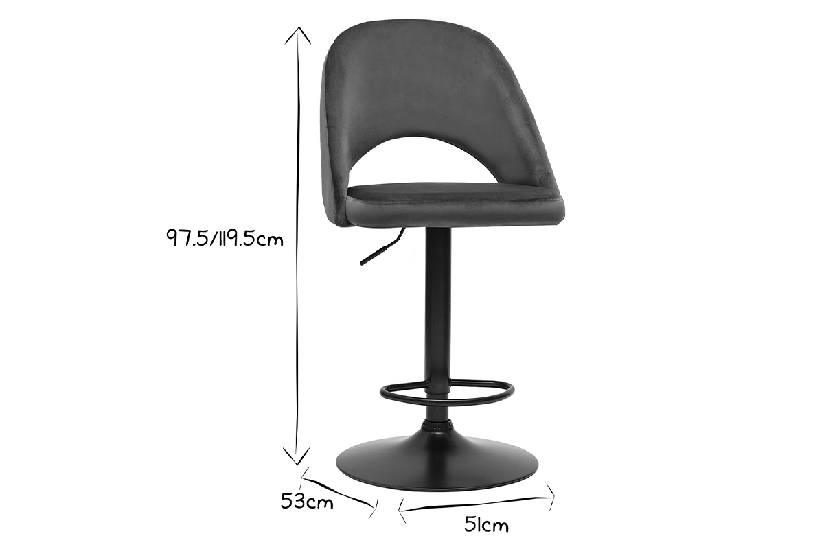 Tabourets de bar relevables en velours bleu p�trole et m�tal noir (lot de 2) COSETTE