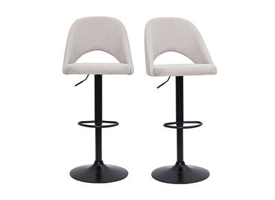 Tabourets de bar relevables tissu effet velours texturé beige et métal noir (lot de 2) COSETTE