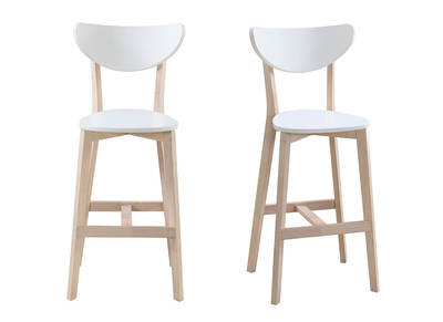 Tabourets de bar scandinave blanc et bois 75cm (lot de 2) LEENA