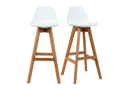 Tabourets de bar scandinaves blanc et bois 65 cm (lot de 2) MINI PAULINE