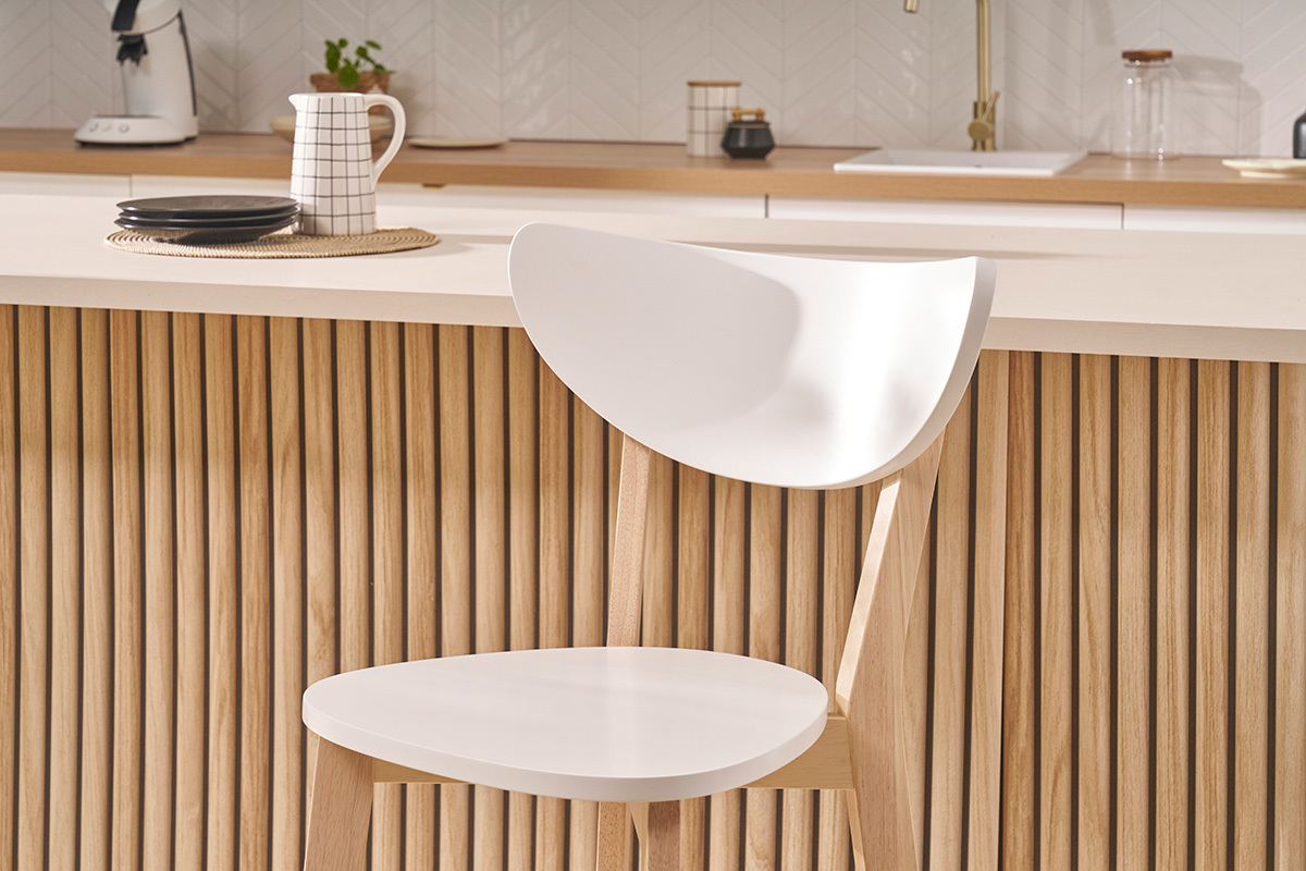 Tabourets de bar scandinaves blanc et bois H65 cm (lot de 2) LEENA