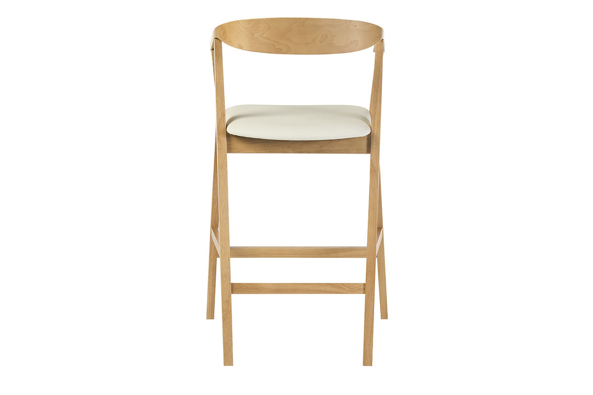 Tabouret de bar scandinave blanc et bois clair, vue de dos, hauteur H66.5 cm.
