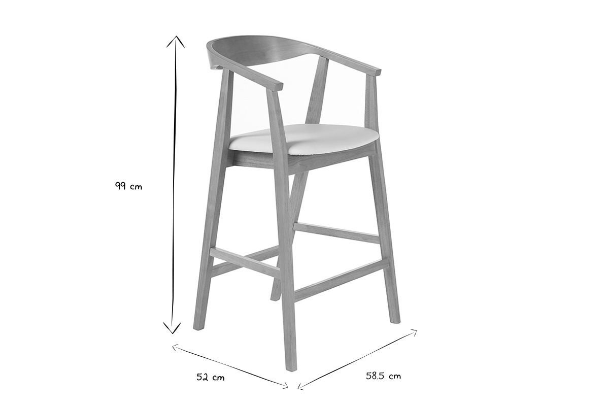 Dimensions des tabourets de bar scandinaves BAHIA en noir et blanc, H99 cm, L58,5 cm, P52 cm.