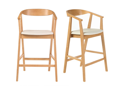 Tabourets de bar scandinaves blancs et bois clair H66.5 cm (lot de 2) BAHIA