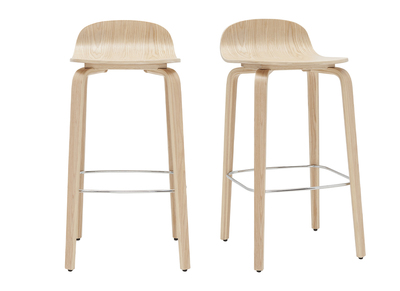 Tabourets de bar scandinaves bois chêne H68 cm (lot de 2) OBRA